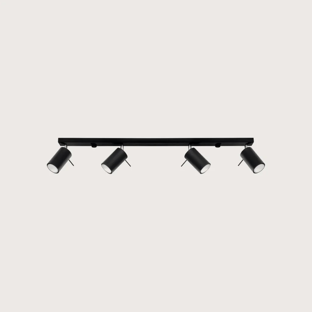 Plafonnier spots orientables tubes, coloris noir (4 lumières – barre 80 cm)