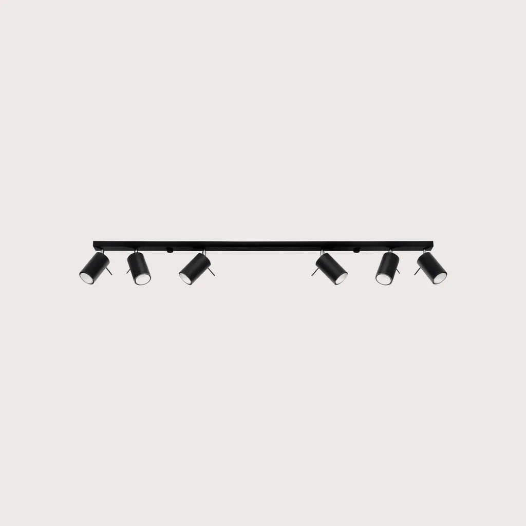 Plafonnier spots orientables tubes, coloris noir (6 lumières – barre 118 cm)