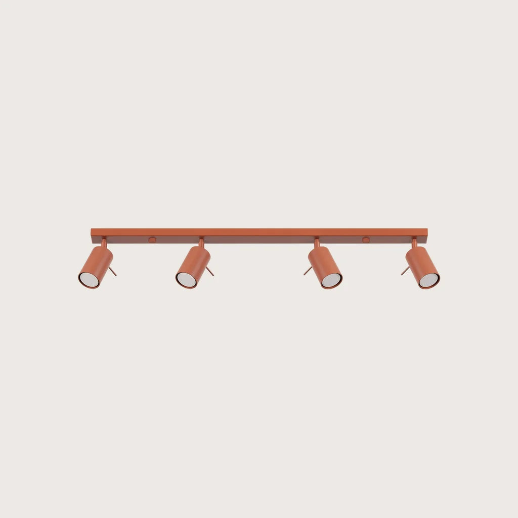 Plafonnier spots orientables tubes, coloris ocre rouge (4 lumières – barre 80 cm)