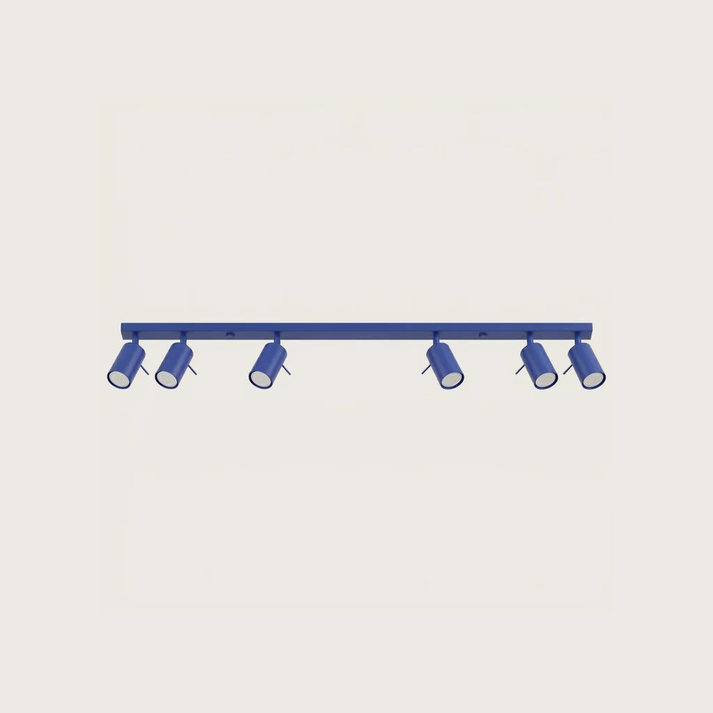 Plafonnier spots orientables tubes, coloris outremer (6 lumières – barre 118 cm)