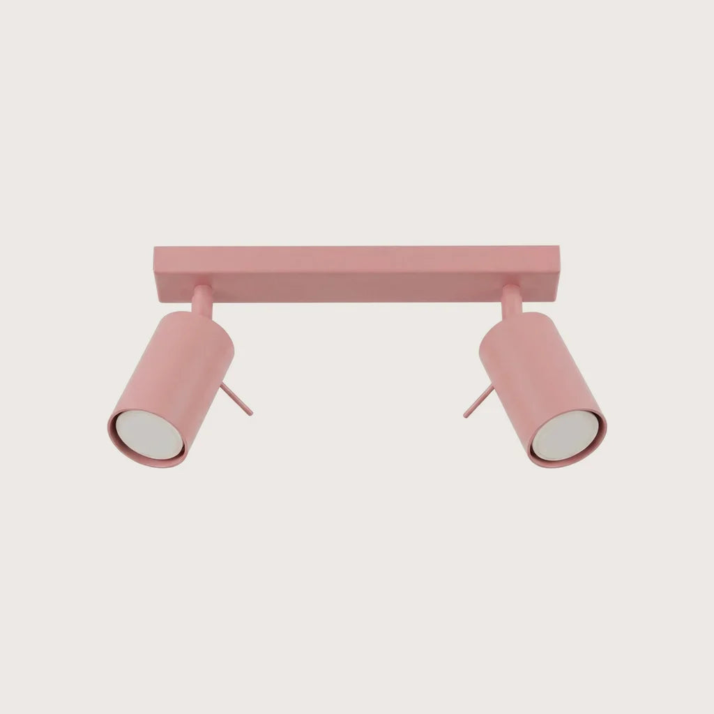 Plafonnier spots orientables tubes, coloris rose (2 lumières – barre 30 cm)