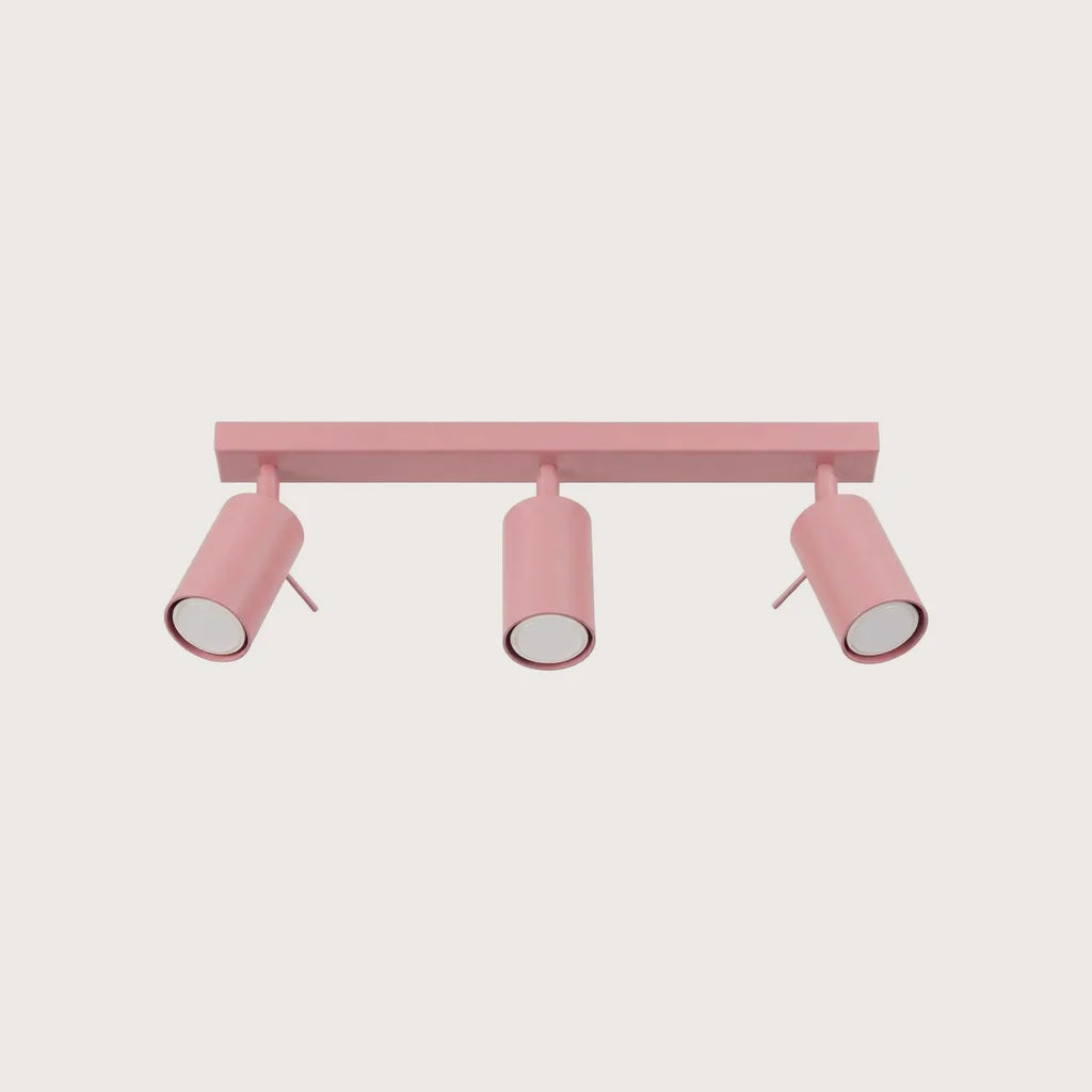 Plafonnier spots orientables tubes, coloris rose (3 lumières – barre 45 cm)