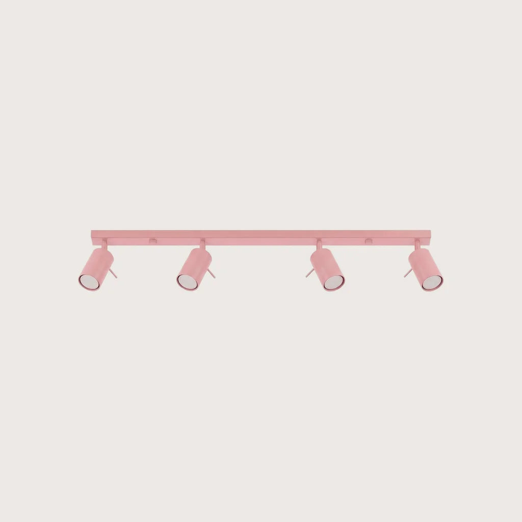 Plafonnier spots orientables tubes, coloris rose (4 lumières – barre 80 cm)