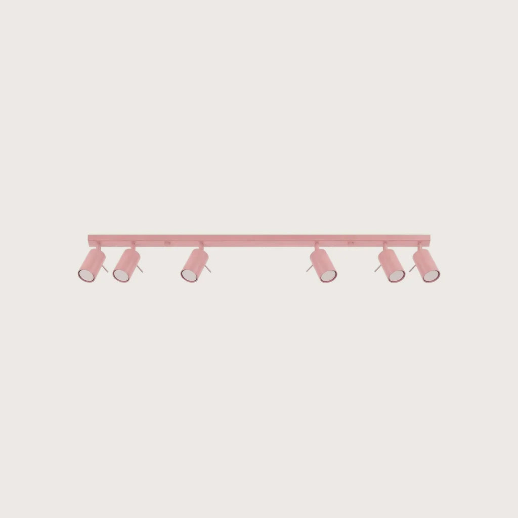 Plafonnier spots orientables tubes, coloris rose (6 lumières – barre 118 cm)