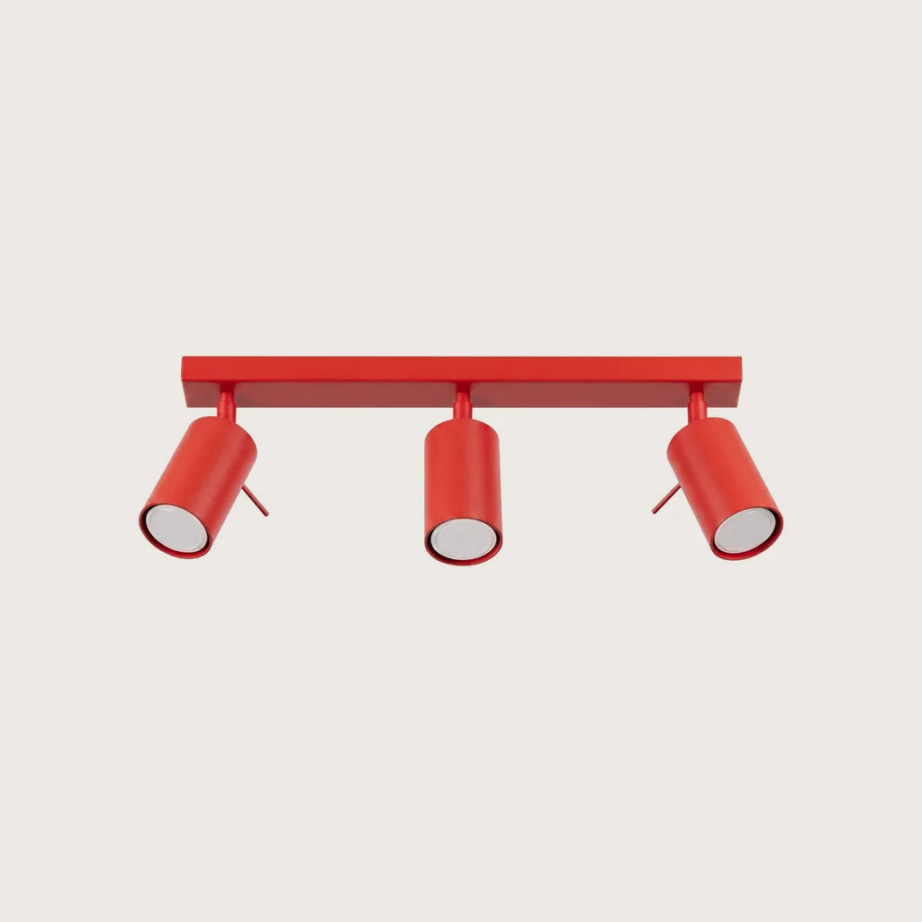 Plafonnier spots orientables tubes, coloris rouge (3 lumières – barre 45 cm)