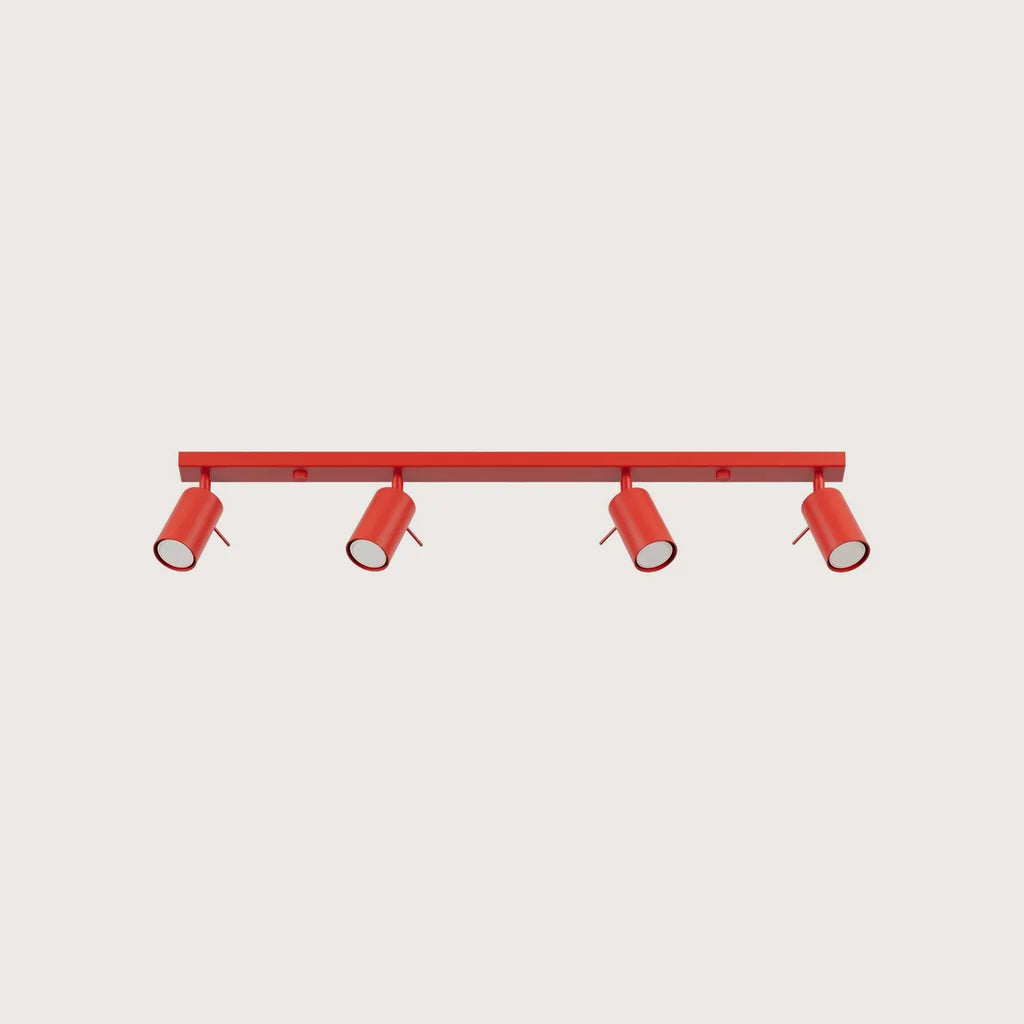 Plafonnier spots orientables tubes, coloris rouge (4 lumières – barre 80 cm)