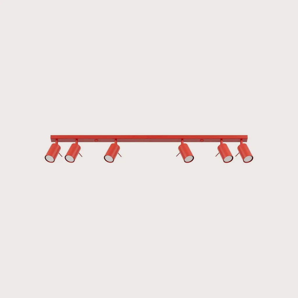 Plafonnier spots orientables tubes, coloris rouge (6 lumières – barre 118 cm)