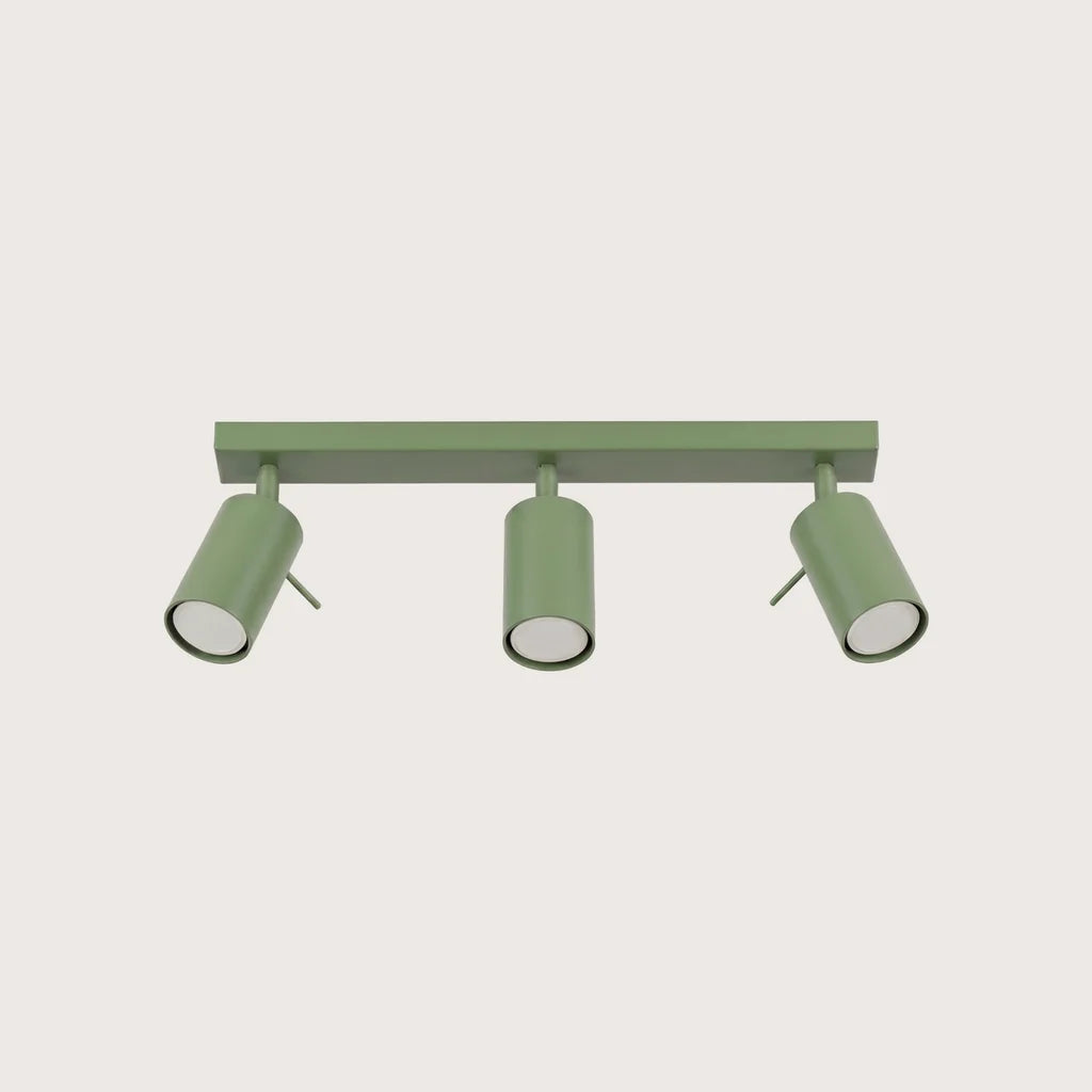Plafonnier spots orientables tubes, coloris sauge (3 lumières – barre 45 cm)