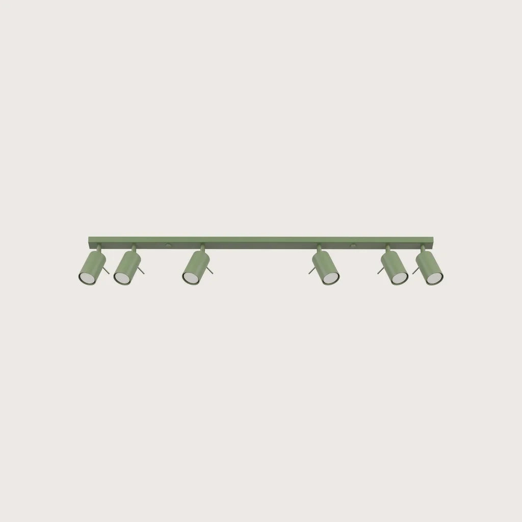 Plafonnier spots orientables tubes, coloris sauge (6 lumières – barre 118 cm)