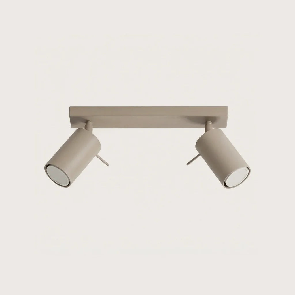 Plafonnier spots orientables tubes, coloris taupe (2 lumières – barre 30 cm)