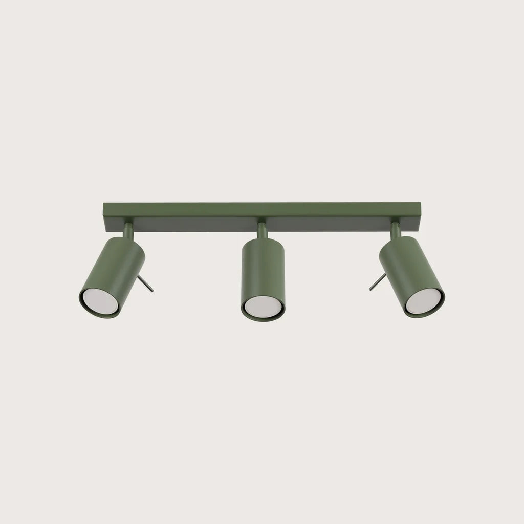Plafonnier spots orientables tubes, coloris vert olive (3 lumières – barre 45 cm)
