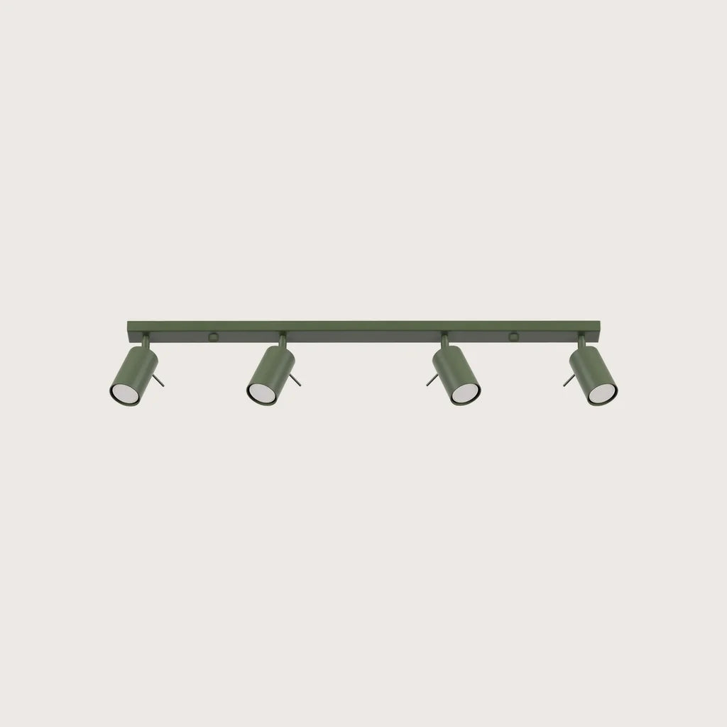 Plafonnier spots orientables tubes, coloris vert olive (4 lumières – barre 80 cm)