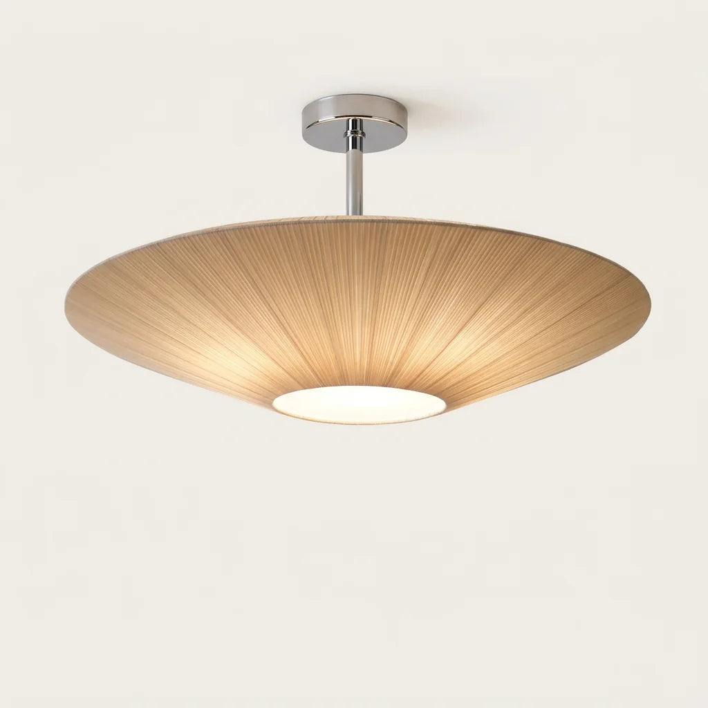 Plafonnier en tissu plissé beige à diffuseur opalin