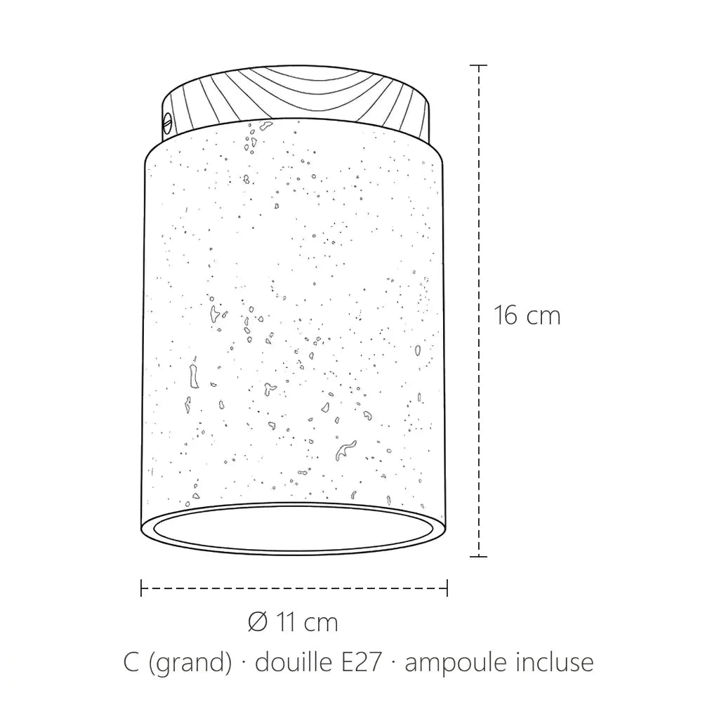 Dimensions du grand plafonnier en travertin, modèle C : Ø 11 cm, 16 cm de haut