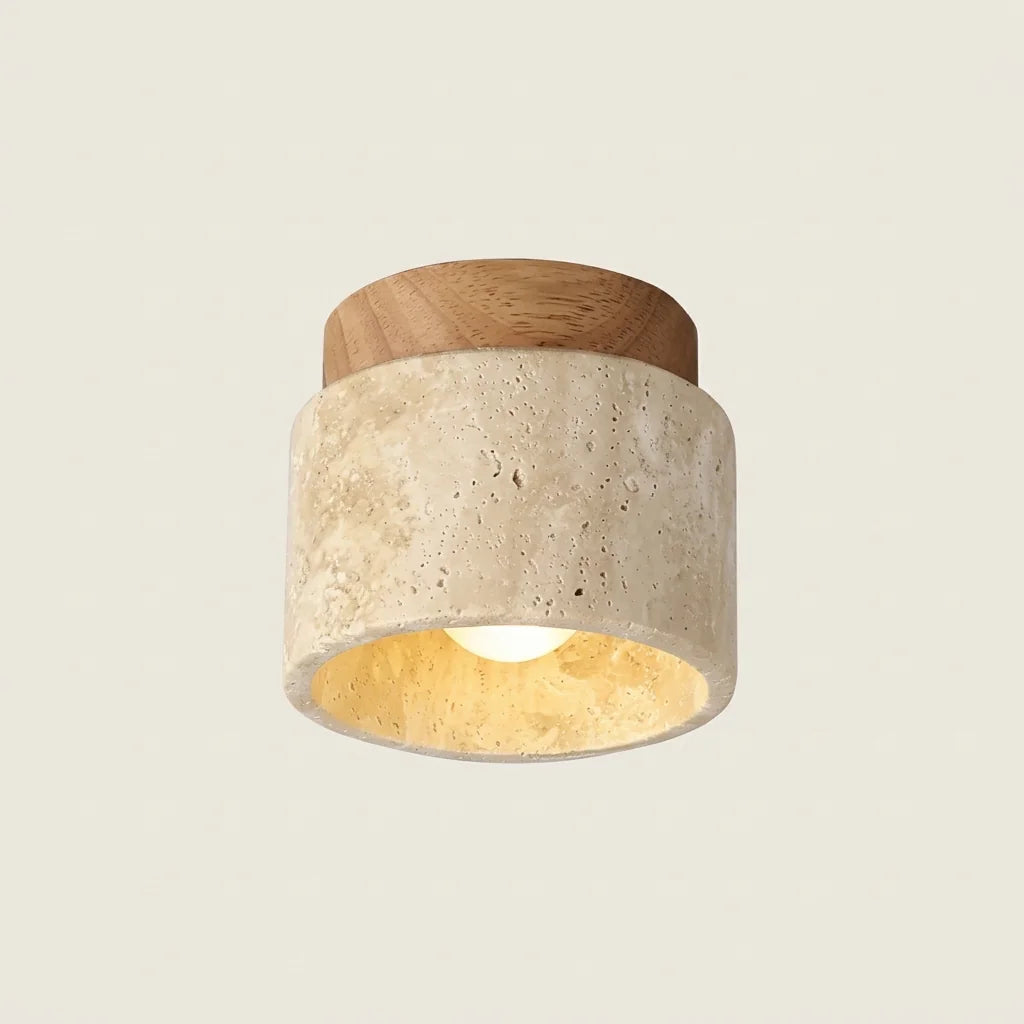 Petit plafonnier en travertin et bois clair, modèle A