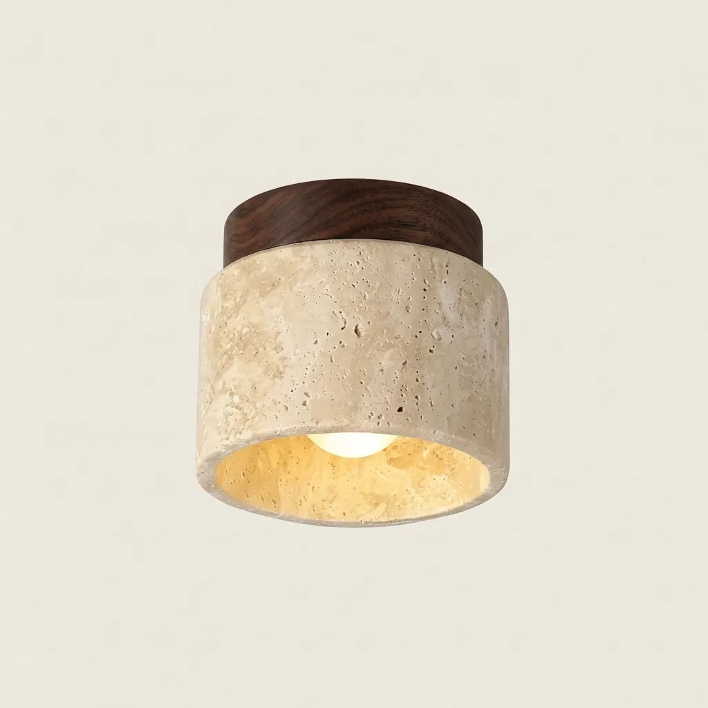 Petit plafonnier en travertin et bois noyer, modèle A