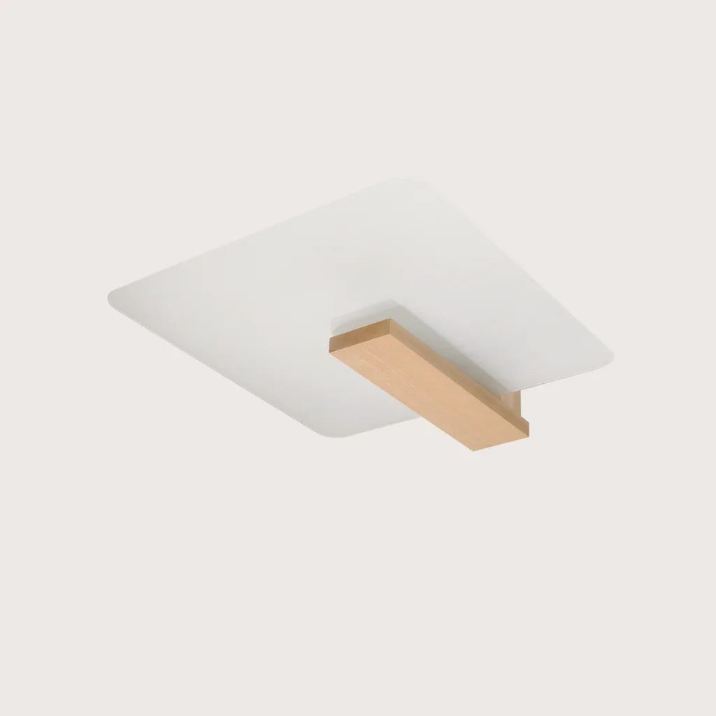 Plafonnier verre et bois, coloris bois naturel