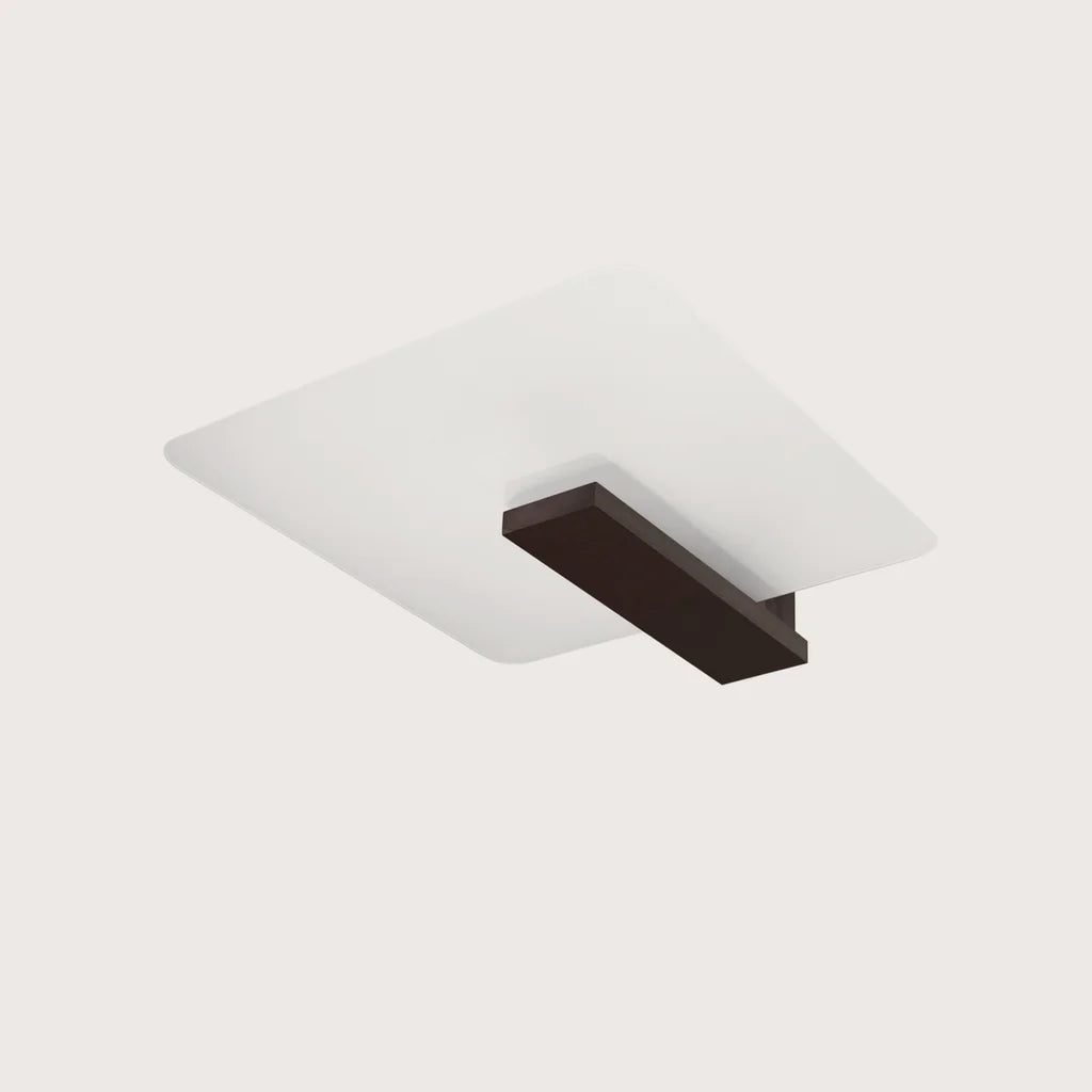 Plafonnier verre et bois, coloris wengé