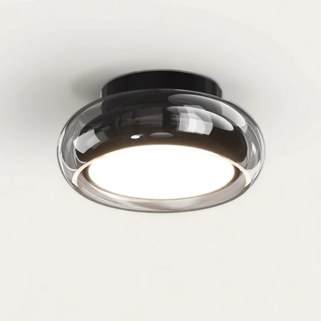 Plafonnier en verre fumé sur base noire