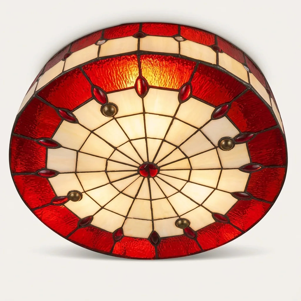 Plafonnier vitrail style Tiffany à bordure rouge