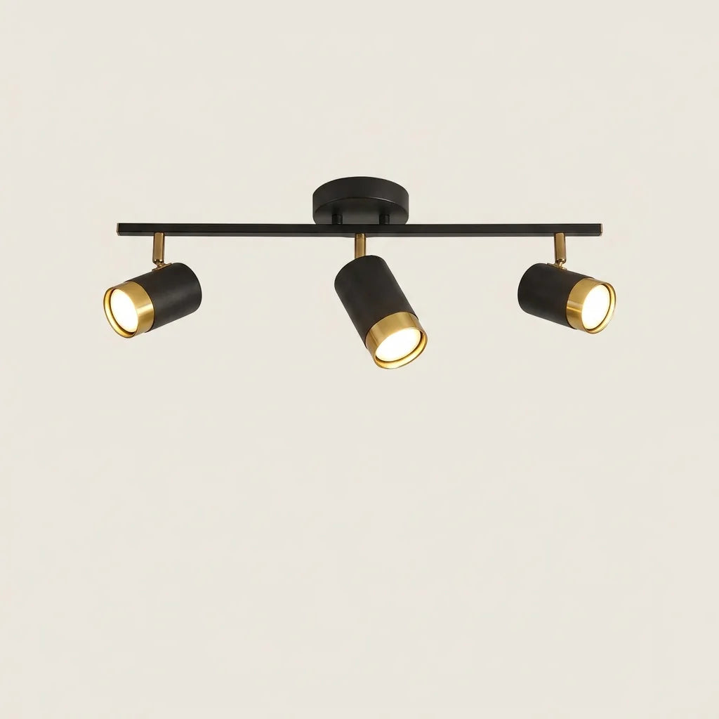 Rampe noire 3 spots orientables, rosace ronde, modèle A