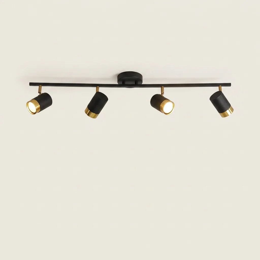 Rampe noire 4 spots orientables, rosace ronde, modèle A