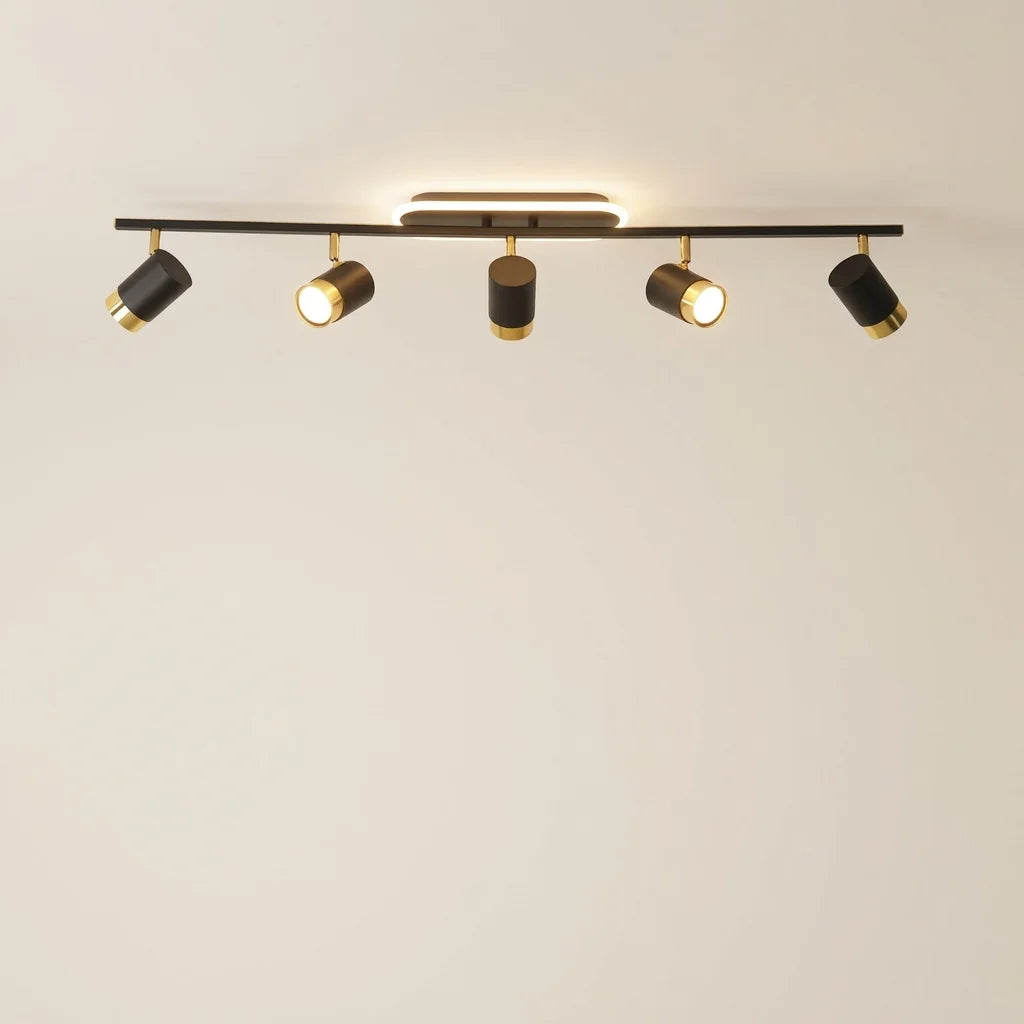 Rampe noire 5 spots orientables avec anneau LED, modèle B