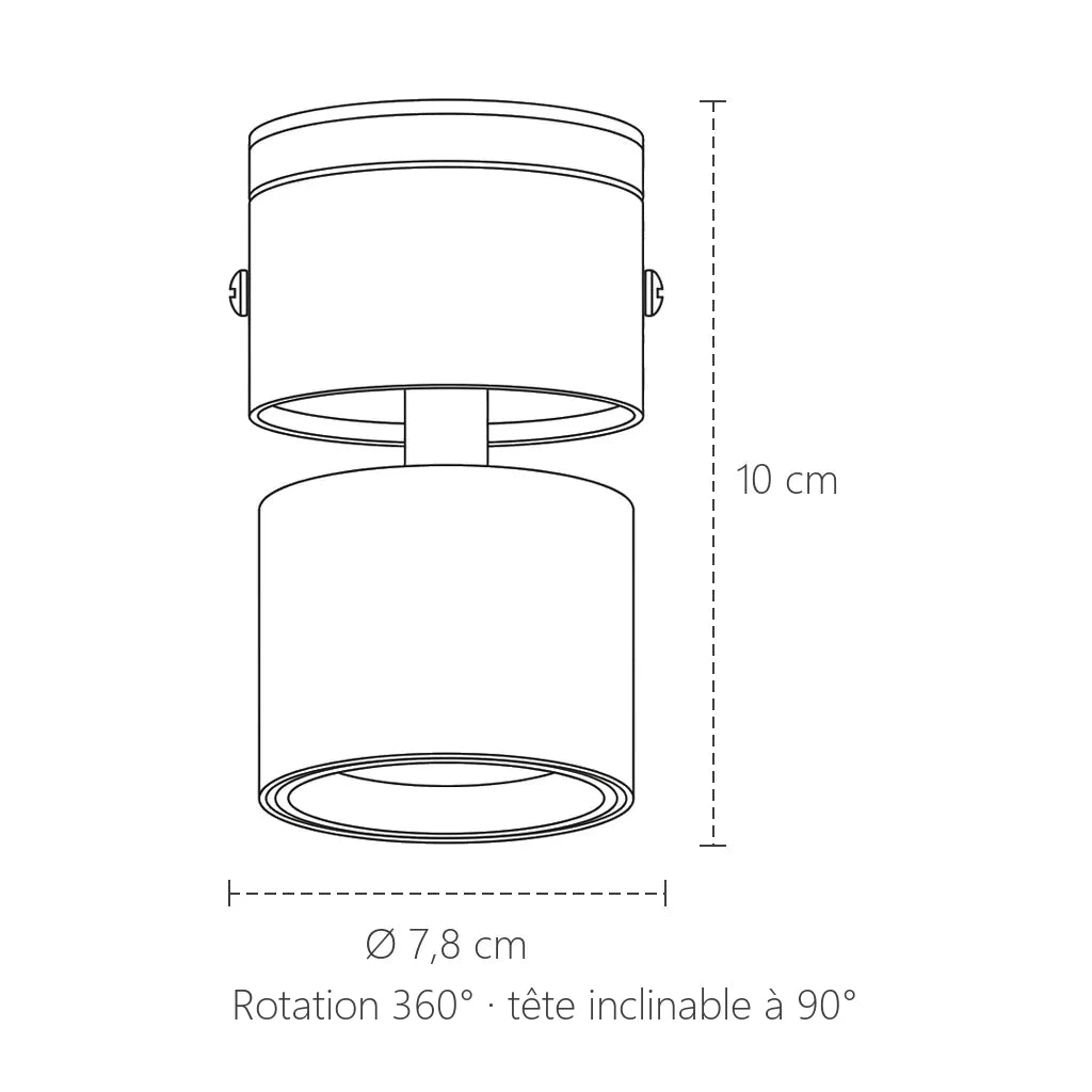 Dimensions du spot connecté : Ø 7,8 cm, 10 cm de haut