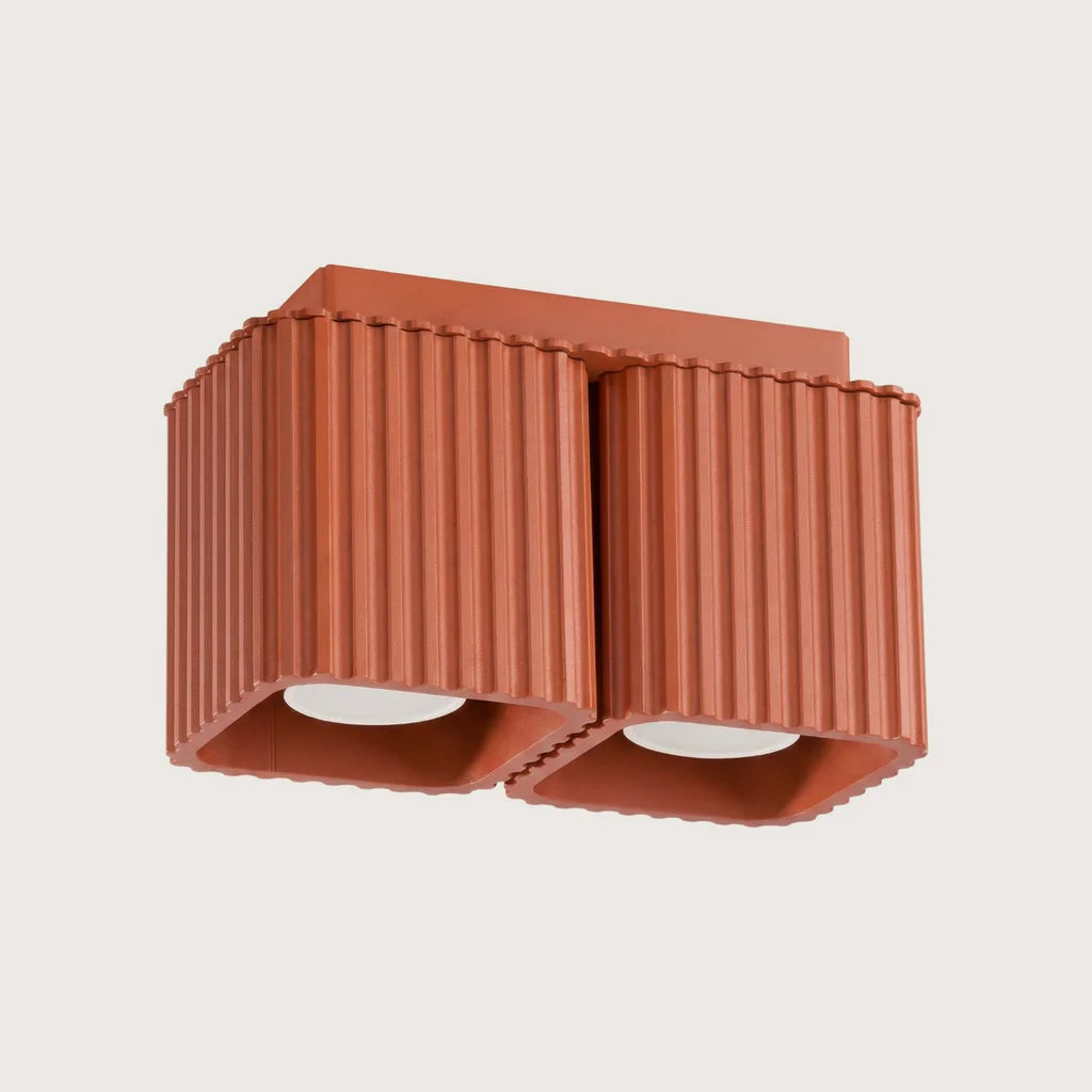 Spot plafond carré cannelé en saillie, coloris ocre rouge (2 spots – GU10)
