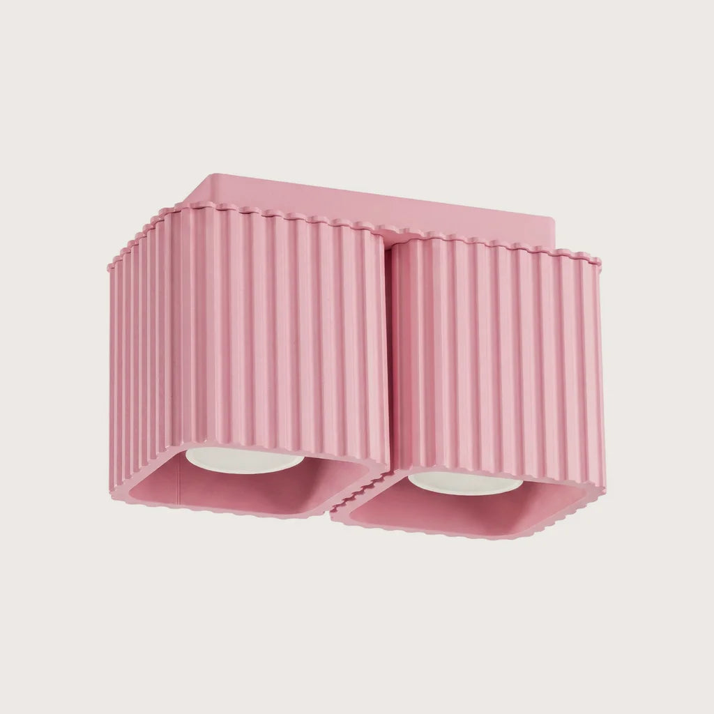 Spot plafond carré cannelé en saillie, coloris rose (2 spots – GU10)