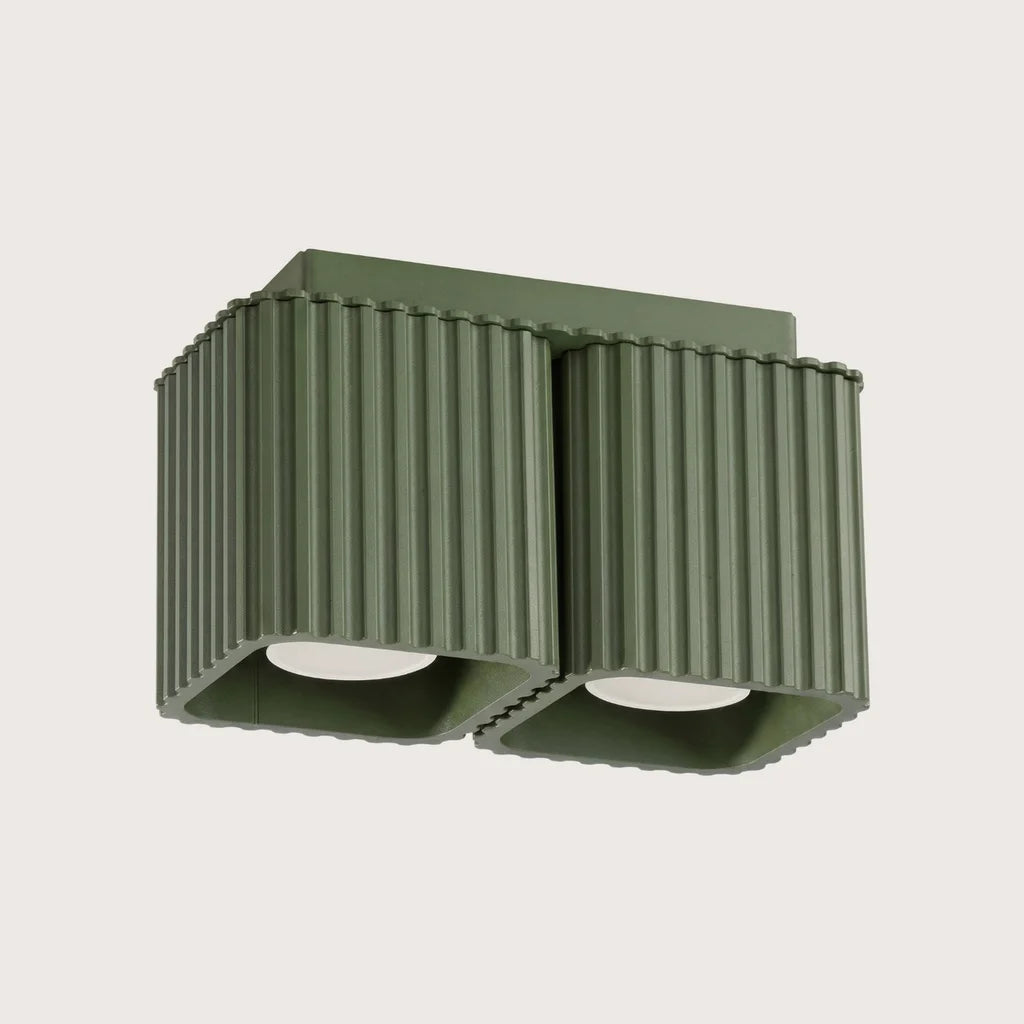 Spot plafond carré cannelé en saillie, coloris vert olive (2 spots – GU10)