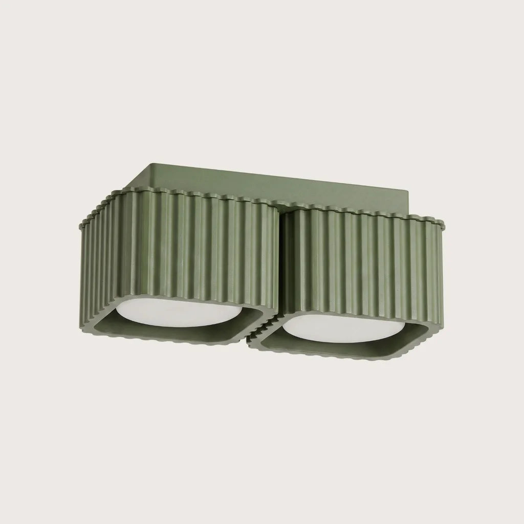 Spot plafond carré cannelé en saillie, coloris vert olive (2 spots – GX53)