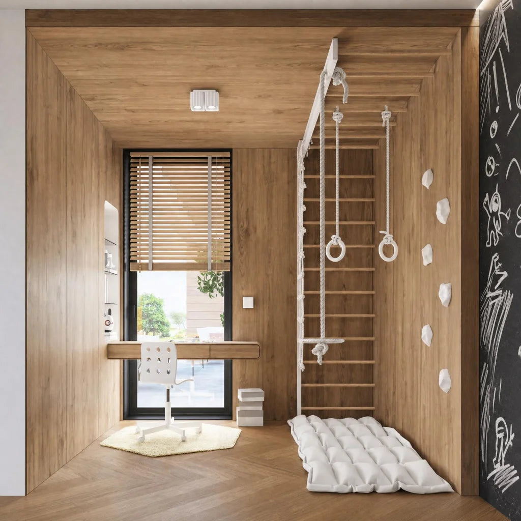 Spot plafond carré cannelé en saillie dans une chambre d’enfant