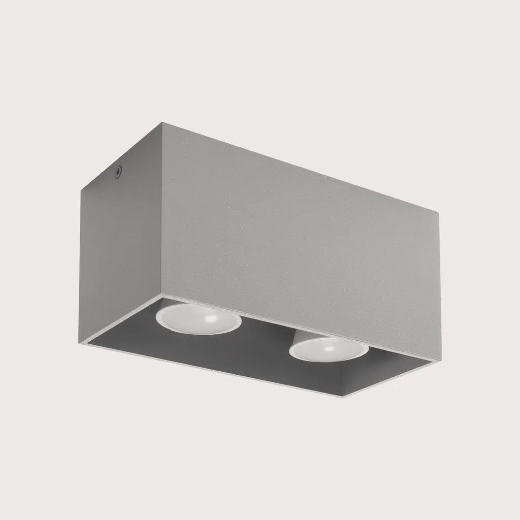 Spot plafond cube en saillie, coloris gris (2 spots – aluminium – 20 × 10 cm)