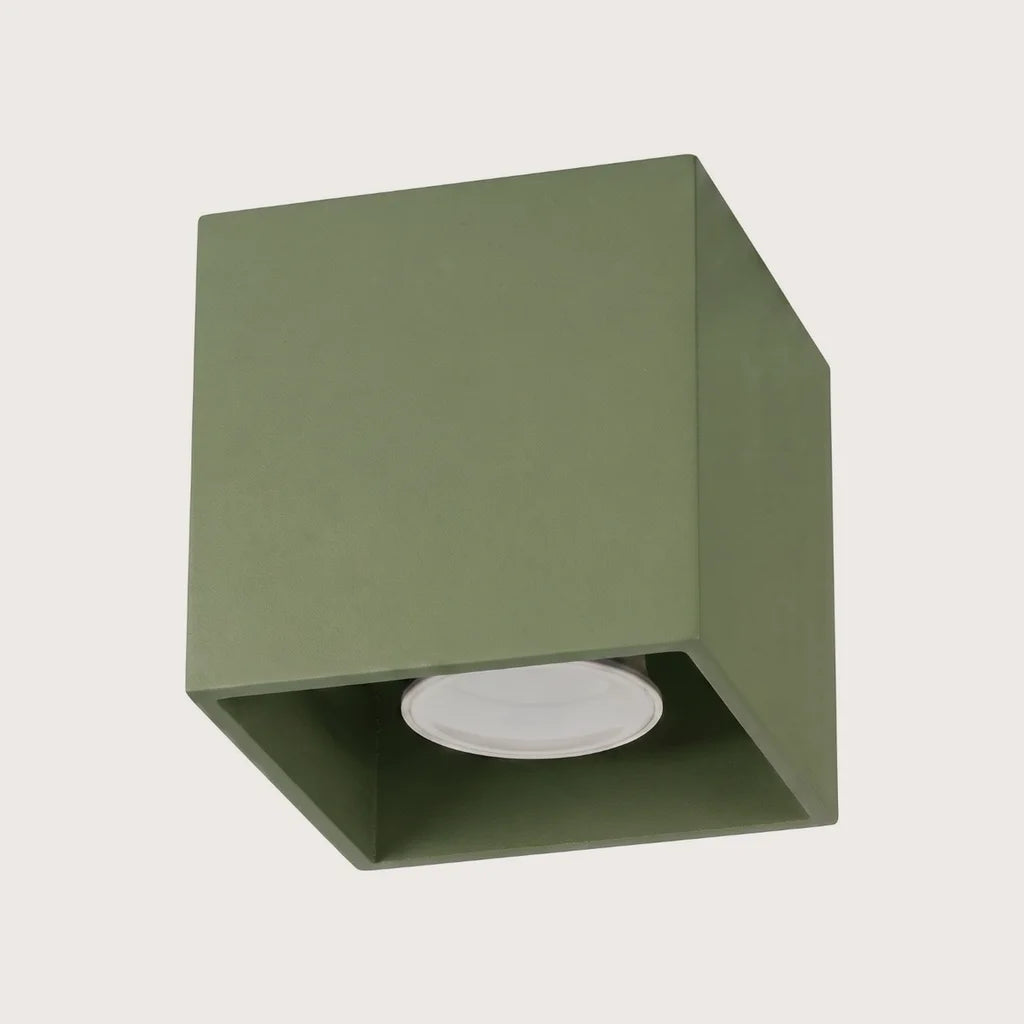Spot plafond cube en saillie, coloris vert olive (1 spot – aluminium)