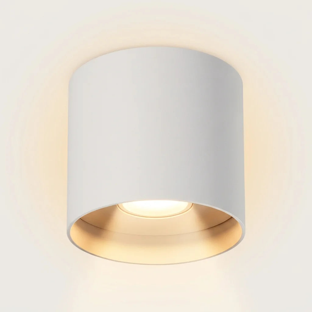Spot plafond cylindre en aluminium allumé