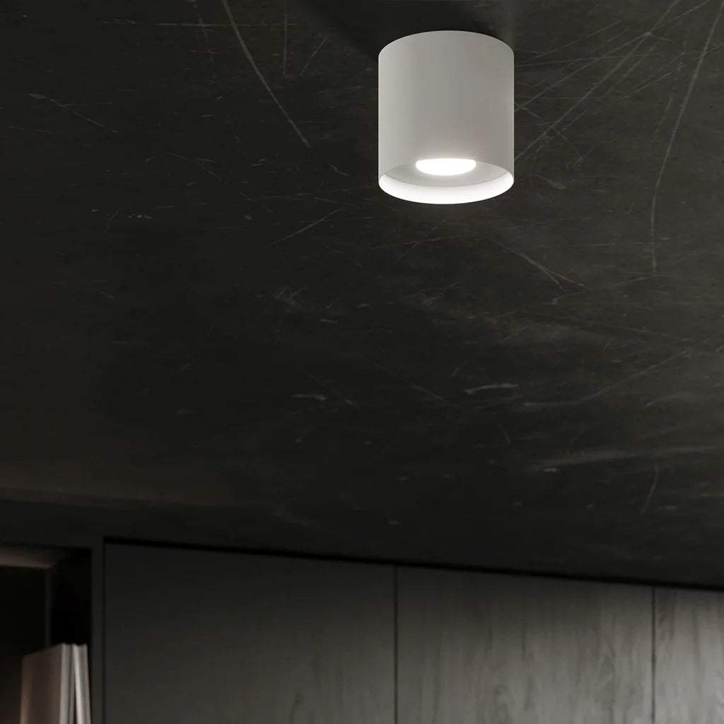Spot plafond cylindre en aluminium dans un salon
