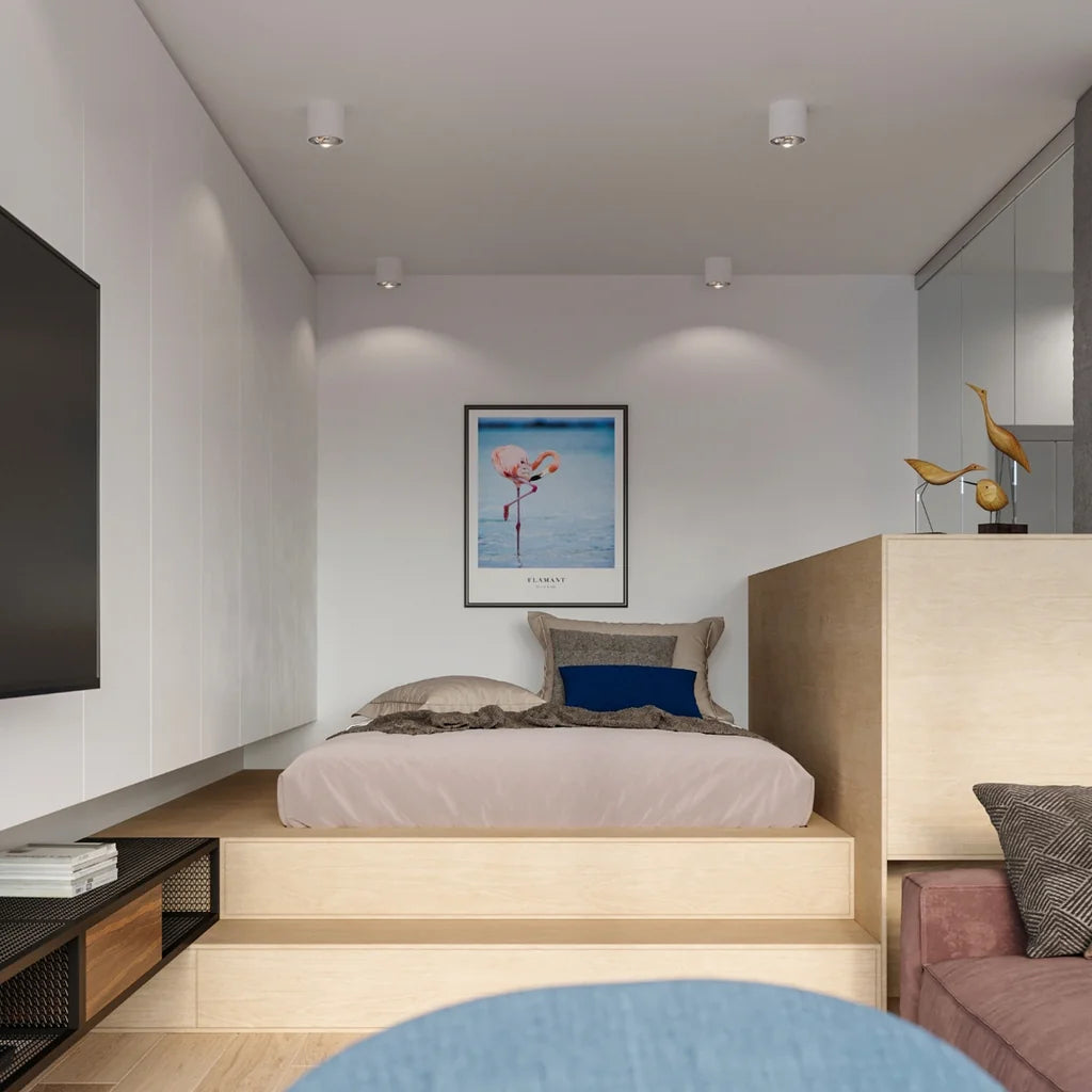 Spot plafond cylindre large ø 12 cm dans une chambre