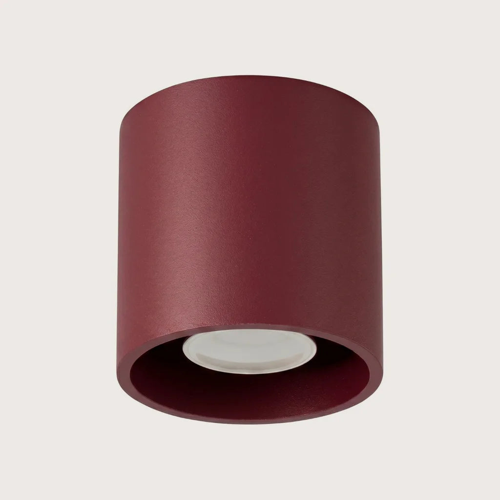 Spot plafond cylindre en saillie, coloris bordeaux (1 spot – aluminium)