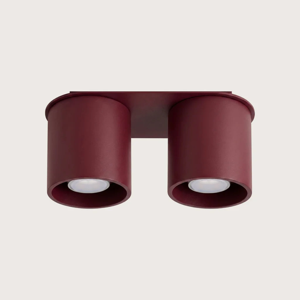 Spot plafond cylindre en saillie, coloris bordeaux (2 spots – aluminium)