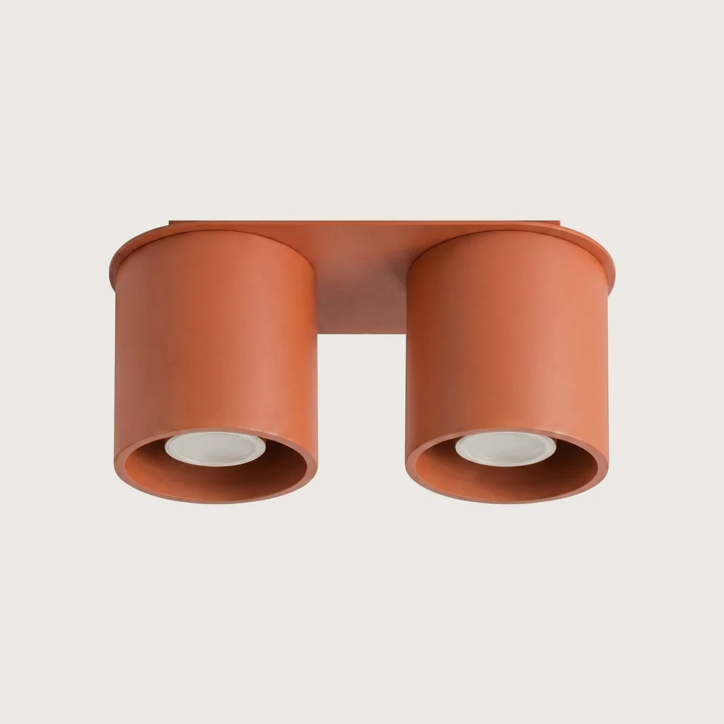 Spot plafond cylindre en saillie, coloris ocre rouge (2 spots – aluminium)