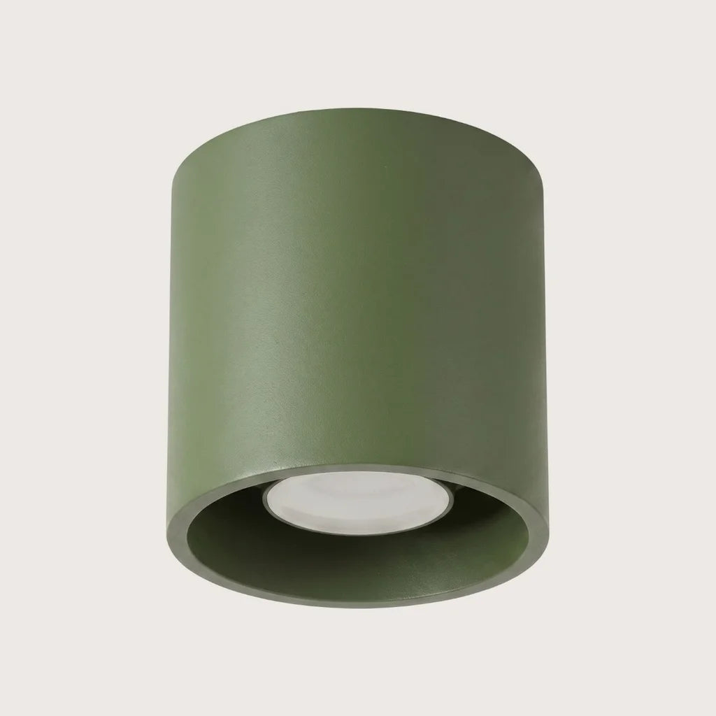Spot plafond cylindre en saillie, coloris vert olive (1 spot – aluminium)