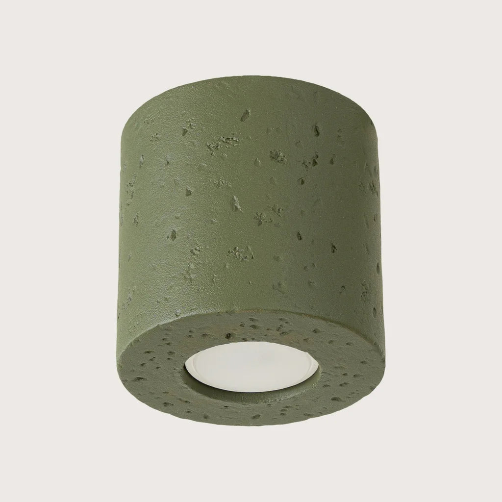 Spot plafond cylindre en saillie, coloris vert olive (1 spot – béton)