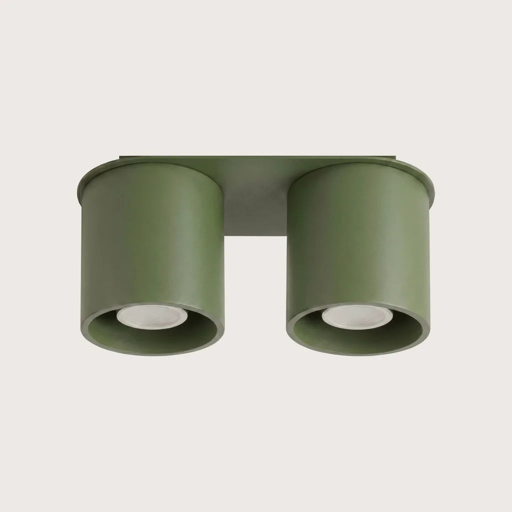 Spot plafond cylindre en saillie, coloris vert olive (2 spots – aluminium)