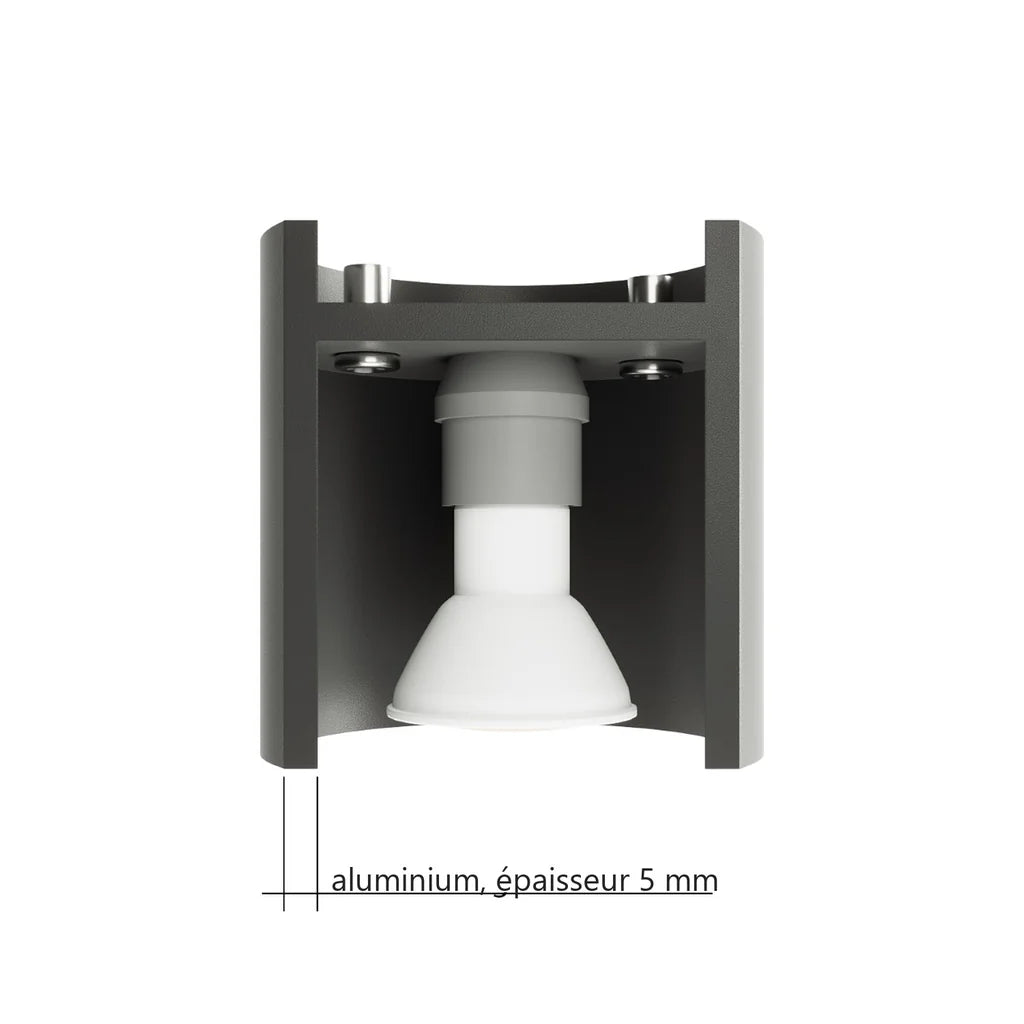 Vue en coupe : spot plafond cylindre en saillie
