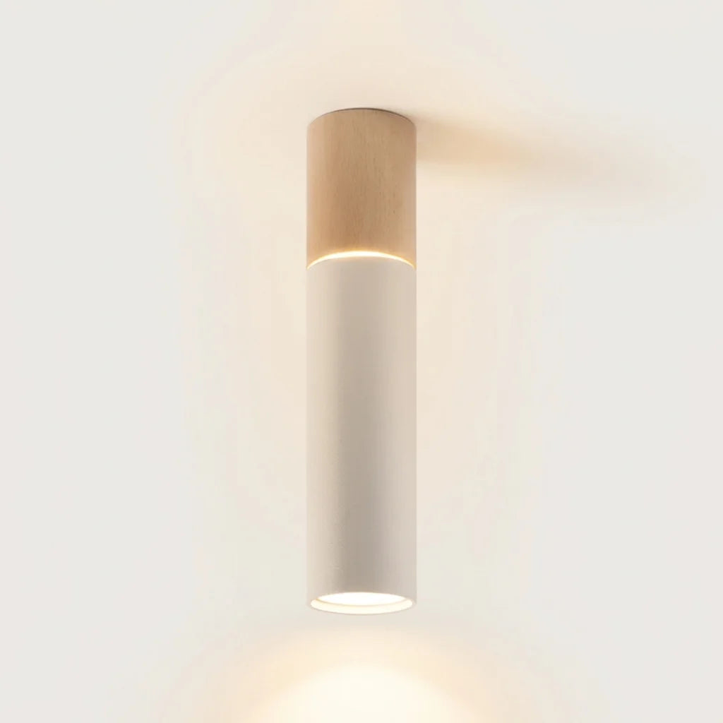 Spot plafond tube acier et bois allumé