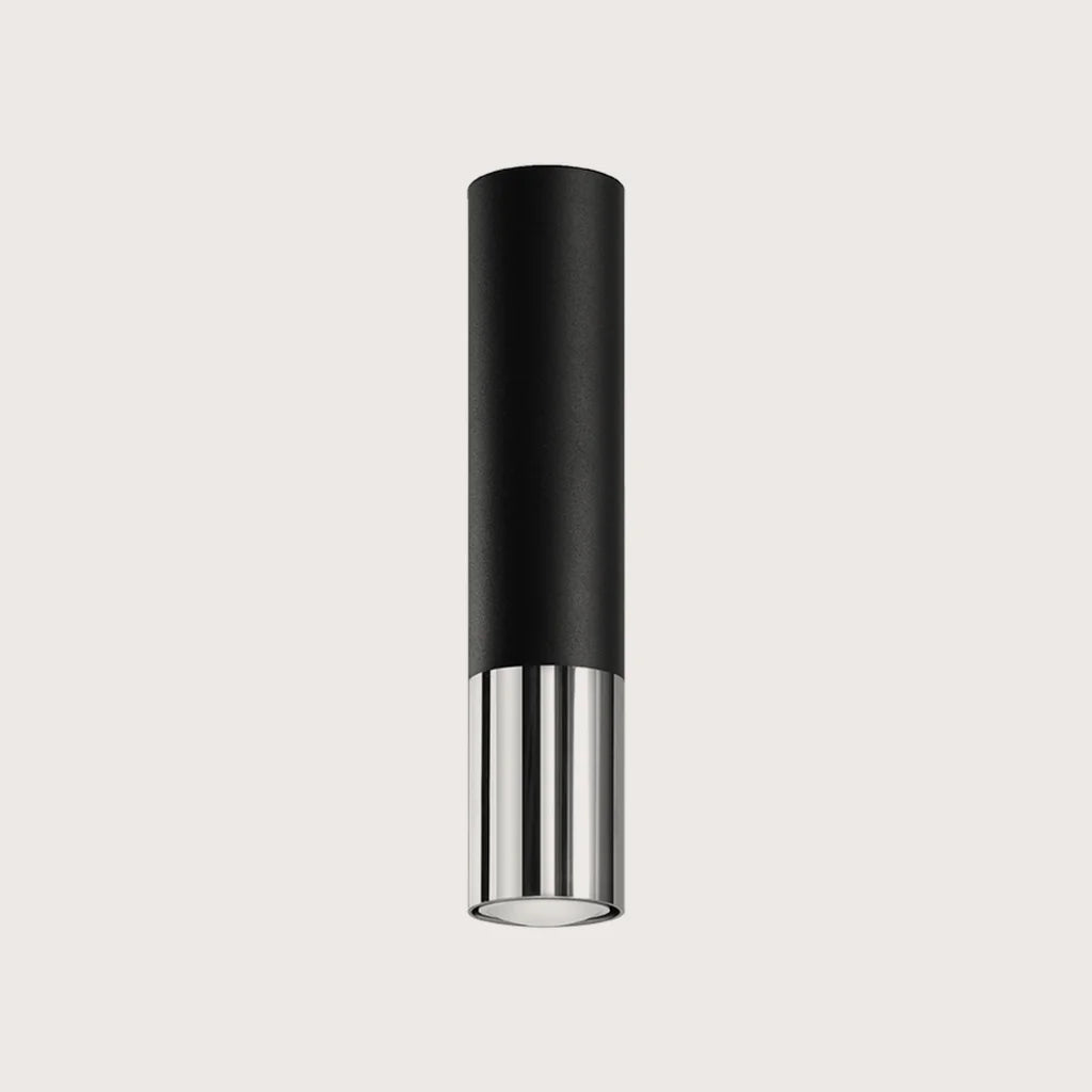 Spot plafond tube noir et métal, coloris noir et chromé