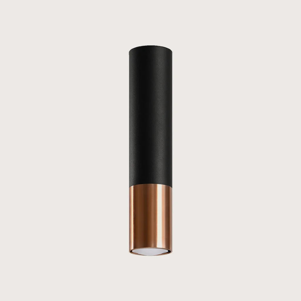 Spot plafond tube noir et métal, coloris noir et cuivre