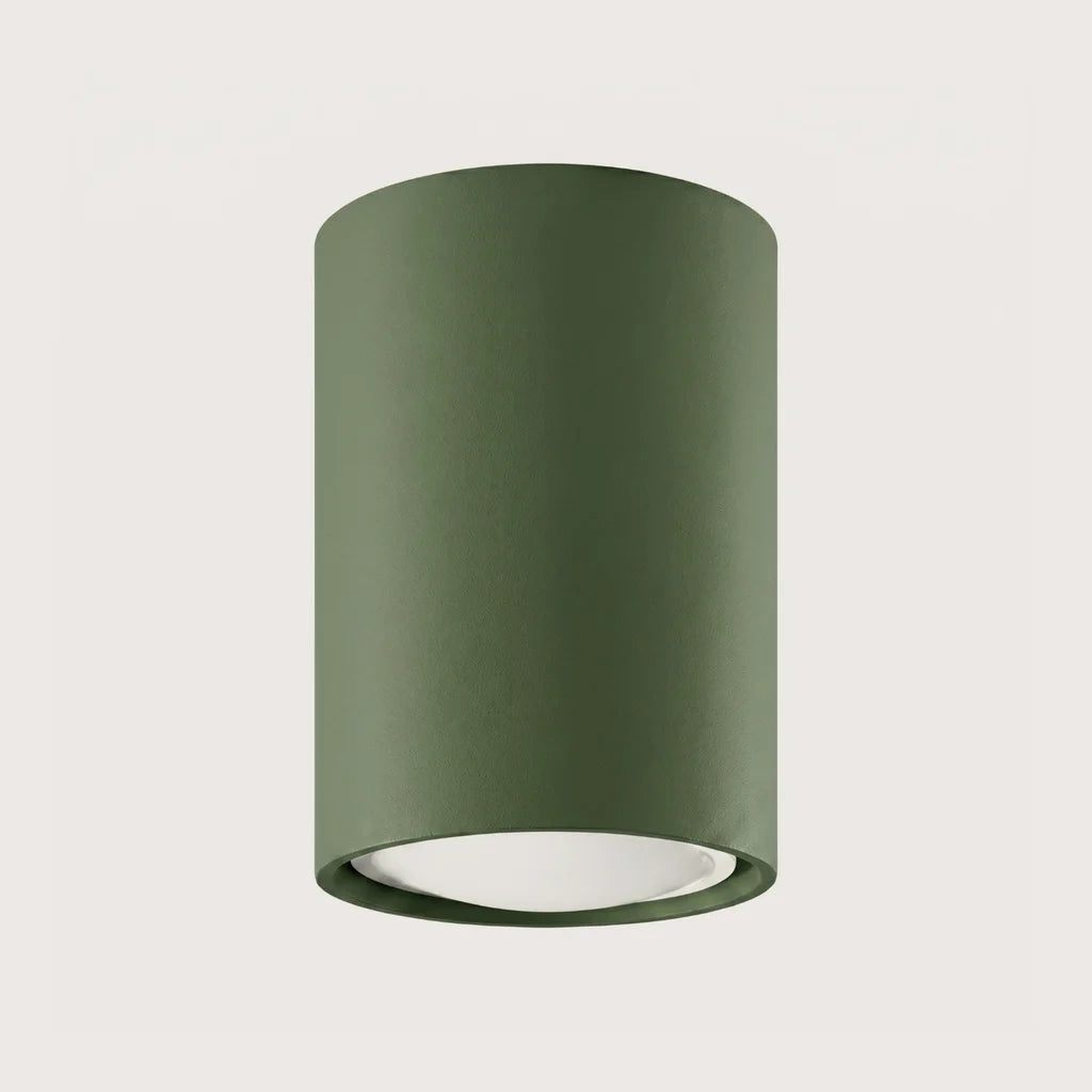 Spot plafond tube en saillie, coloris vert olive (Hauteur 10 cm)