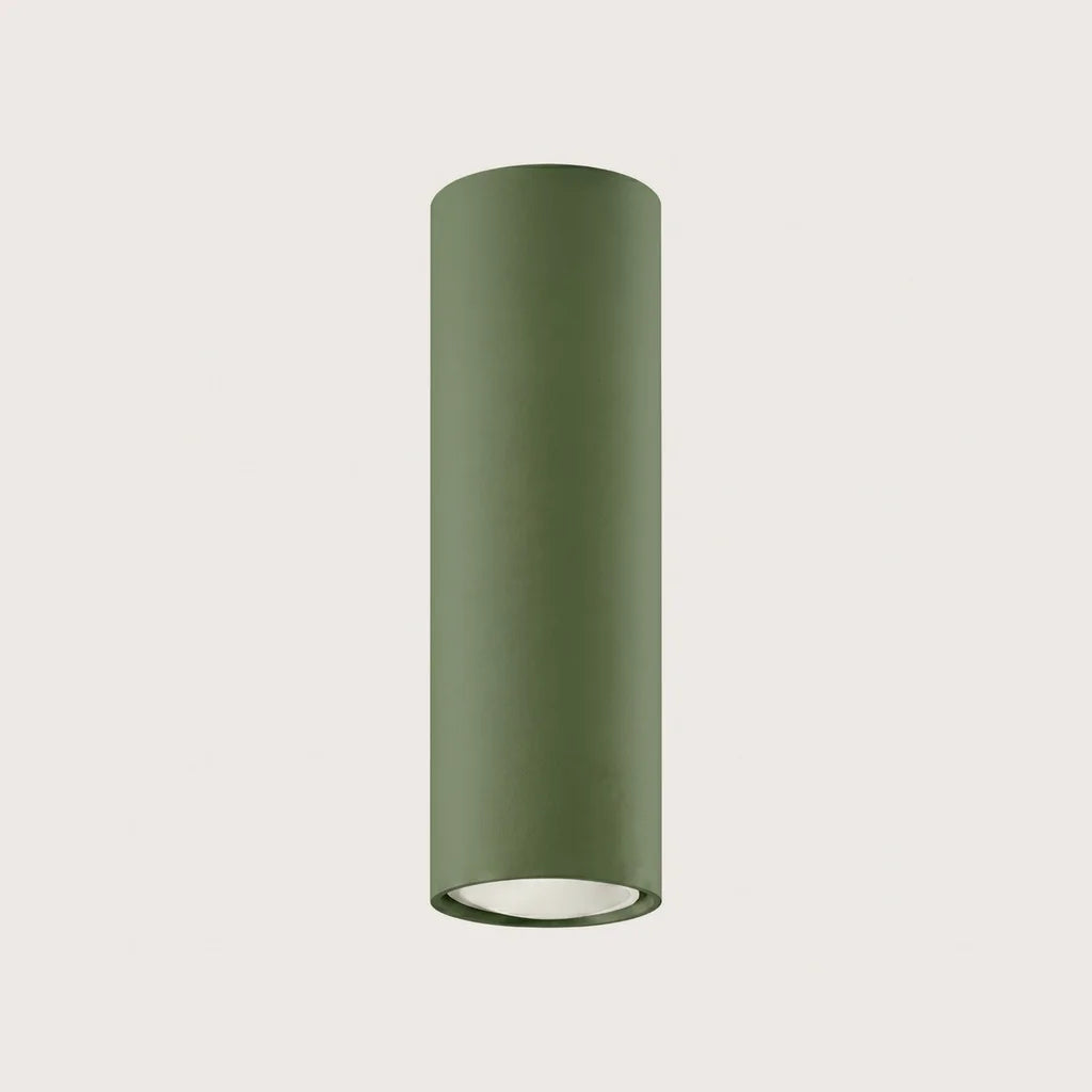 Spot plafond tube en saillie, coloris vert olive (Hauteur 20 cm)